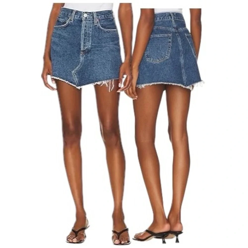 AGOLDE Parker Angled Hem‎ Jean Skirt in Favor Blue Denim Size 25 A9108-1371